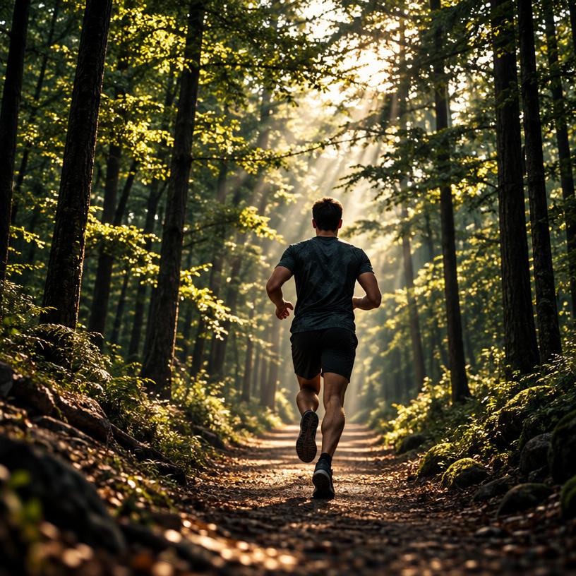 Man running on a forest trail